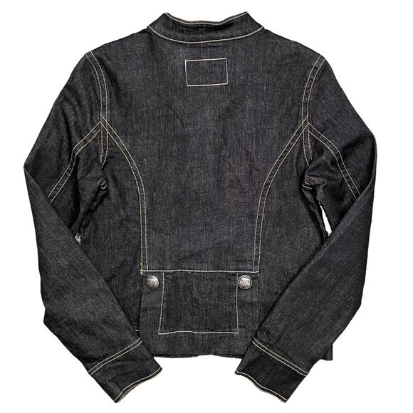 Old Navy Dark Indigo Vintage Y2K Cropped Structured Denim Jacket Womens Medium - Picture 2 of 8